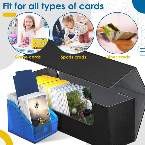 Miniatura 6 de Caja de cubierta de cartas Homthy para cartas coleccionables, caja de almacenamiento de cartas Commander de cuero con cierre magnético que contiene