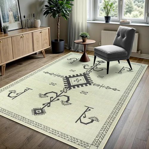 Miniatura 67 de GLN Rugs Bohemian Collection - Alfombra de felpilla lavable a máquina, bohemio vintage, antideslizante, alfombra de felpilla de pelo bajo, alfombra