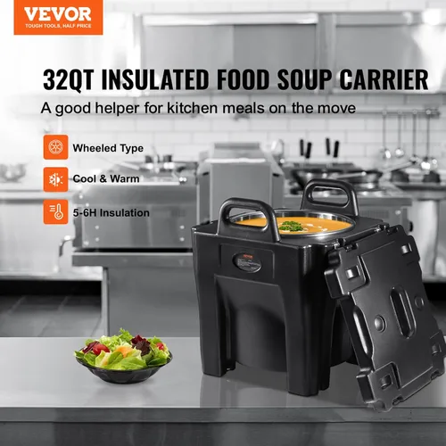 Miniatura 2 de VEVOR Portador de comida aislado, Caja caliente apilable de 32Qt para catering con barril de acero inoxidable, Calentador de alimentos de carga Negro