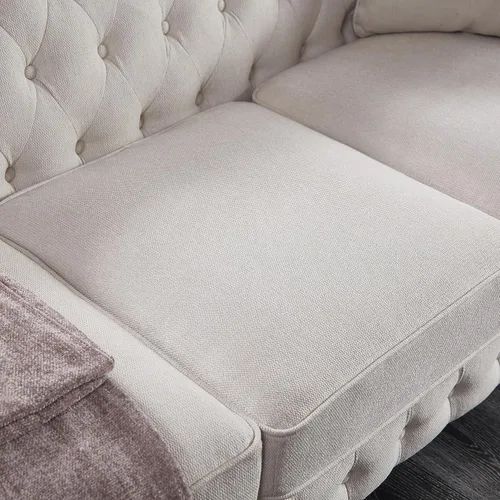 Miniatura 6 de Sofá Chesterfield de 89 pulgadas, sofá clásico de mediados de siglo con respaldo bajo, brazos enrollados y adornos de cabeza de clavo, sofá de 3