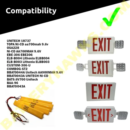 Miniatura 3 de (5 unidades) BAT9.6V700 9.6v 900mAh Señal de salida Luz de emergencia ELBB003 ELB-B003 NiCad Batería Reemplazo ELB-B004 ELBB004 OSA228 CUSTOM-306-U