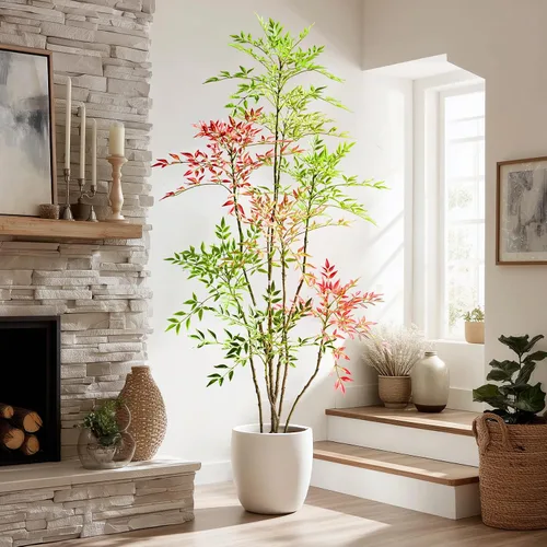 Miniatura 15 de Árbol de bambú artificial grande para interiores y exteriores, plantas realistas de seda de plástico sintético en maceta, para el hogar, sala
