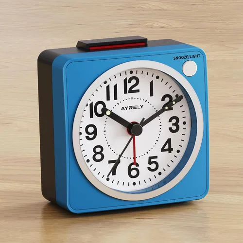 AYRELY® Reloj despertador analógico de viaje ultra pequeño de 2.6 x 1.4 pulgadas, silencioso, sin tictac, con repetición y luz, reloj retro de Azul