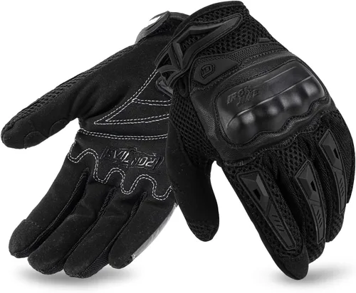 IRON JIA'S Motorcycle Gloves for Men and Women - Motorbike Powersports Racing Gloves with Hard Knuckle Touchscreen (Black S)
