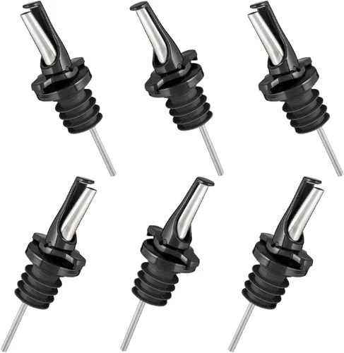 Poura Paquete de 6 adaptadores para vertedor de licor, goma natural sin BPA, se adapta a botellas grandes de hasta 1 pulgada de cuello, convierte