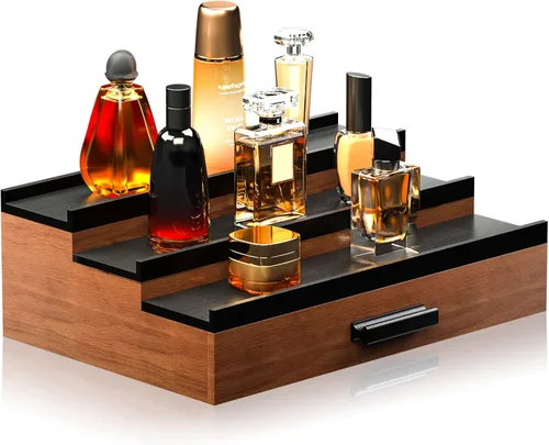 Miniatura 8 de Sephyroth Organizador de colonia para hombre, 3 niveles, estante elevado de exhibición de colonia con cajón, organización de perfumes y elevadores