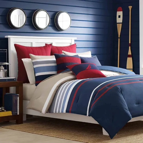 Miniatura 11 de Nautica - Juego de funda de edredón tamaño individual, ropa de cama reversible de algodón con cierre de botón, decoración informal para el hogar