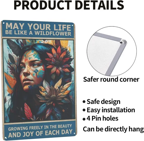 Miniatura 4 de Arte de pared de metal bohemio para jardín, decoración hippie con humor retro y diseño nativo americano, ideas divertidas para baño y regalo, 8 x 12