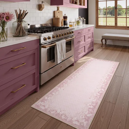 Miniatura 3 de STARUIA Alfombra de pasillo antideslizante de 2 x 6 pies, lavable color rosa mariposa, para pasillos, pelo bajo y suave, alfombra decorada