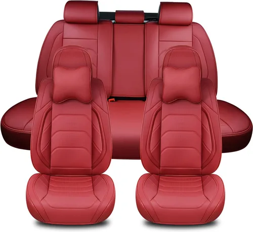 Miniatura 20 de TIEHESYT - Fundas de asiento de auto color negro, fundas de cuero transpirable para asientos delanteros y reposacabezas, ajuste interior universal