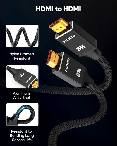 Miniatura 7 de Capshi Cable HDMI 2.1 de 2 pies 8K 4K a 120Hz, cable de alta velocidad de 48 Gbps para PS5/4, TV, consola de juegos, monitor, 8K @60Hz, 2K @240Hz
