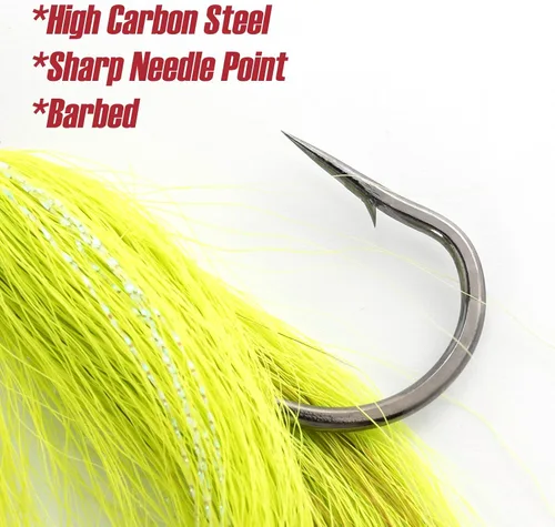 Miniatura 6 de Dr.Fish Paquete de 3 señuelos de cola de cubo para el cabello, señuelos de agua salada y dulce para pesca de surf, pesca, blanco, rojo, Chartreuse