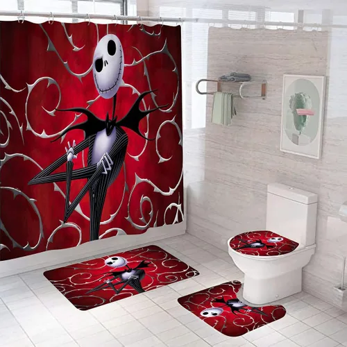 Miniatura 8 de Juego de 4 cortinas de ducha de Navidad para niños, decoración de Halloween con 12 ganchos de cortina para baño, impermeable, 71 x 71 pulgadas (D13)
