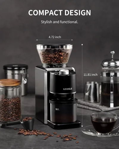 Miniatura 8 de KIDISLE Molinillo de café expreso con rebabas cónicas, molinillo eléctrico de granos de café con 35 ajustes precisos con tecnología antiestática