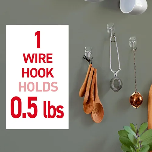 Miniatura 3 de Command Ganchos pequeños de alambre transparente, 40 ganchos de pared y 48 tiras, para colgar sin daños con adhesivo, ideal para colgar