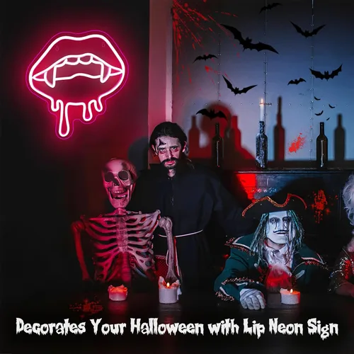 Miniatura 2 de Letrero de neón de labios, luz de neón de labios de Halloween para decoración de pared, letreros de neón LED grandes en forma de labio rojo