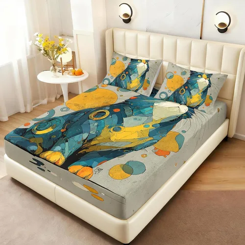 Miniatura 13 de AILONEN Lovely Bear - Juego de sábanas bajeras tamaño Queen, juego de ropa de cama con pajarita de dibujos animados para niños y niñas, sábana