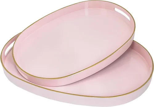 Miniatura 22 de MAONAME - Bandejas de servir azules con asas, bandeja decorativa ovalada para mesa de café, juego de bandejas anidadas de 2, bandeja de tocador