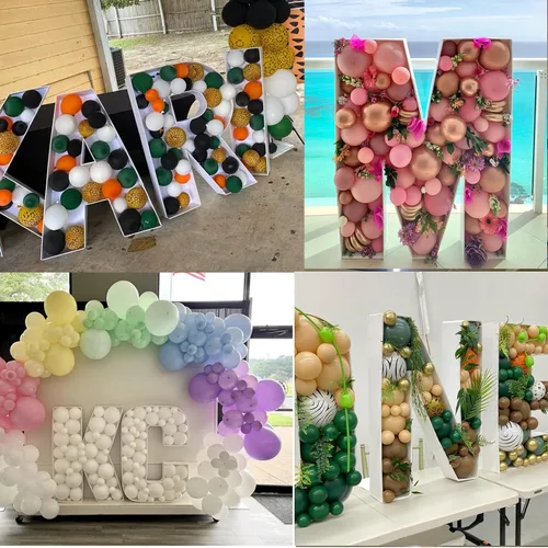 Miniatura 6 de Kit de letras rellenables de 2 pies con marco de globo de mosaico de letra K para decoración de telón de fondo de boda de fiesta de cumpleaños