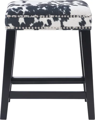 Miniatura 7 de Linon Taburete de bar Harlow con estampado de vaca negra sin respaldo de 30 pulgadas