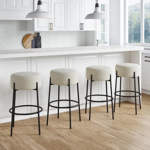Miniatura 13 de Nathan James Amalia Taburete de bar de altura de encimera de cocina sin espalda, madera maciza con asiento giratorio de 360 grados, café Marrón