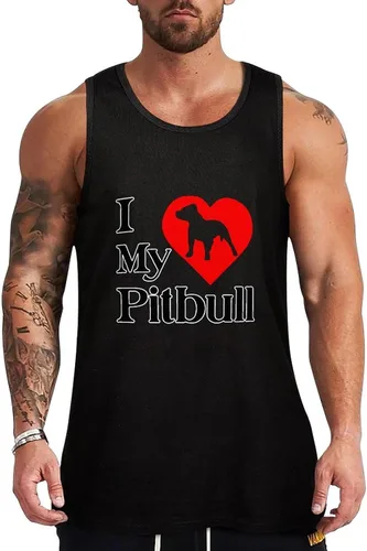 I Heart My Pit Bull Dog Men's Cotton Vest Gym Tank Tops Muscle Casual Sleeveless Tees Shirts