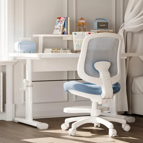 Miniatura 10 de Silla de escritorio, silla de estudio ergonómica para niños con soporte lumbar y reposapiés, altura ajustable, silla de oficina pequeña de malla