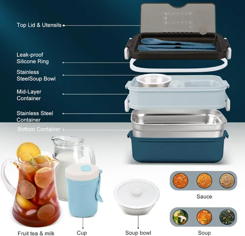 Miniatura 4 de Kit de lonchera Bento para adultos, lonchera portátil para adultos, caja Bento para adultos con bolsa de almuerzo, contenedores de almuerzo Bento