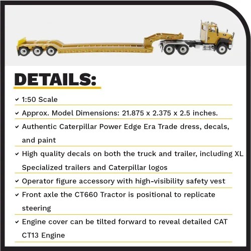 Miniatura 4 de Diecast Masters Tractor de cabina de día Caterpillar CT660 a escala 1:50 y remolque XL120 Lowboy Camiones para gatos y equipos de construcción