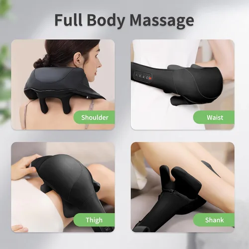 Miniatura 7 de MASGRE Masajeador Shiatsu de cuello y espalda con calor, masajeador de hombros inalámbrico mejorado de 2600mAh de amasamiento profundo 6D, almohada