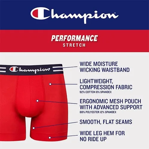 Miniatura 5 de Champion Men's Cotton Moisture-Wicking Performance Stretch Boxer Briefs, 3-Pack
