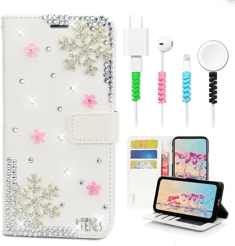 Miniatura 10 de Bling - Funda tipo cartera para teléfono compatible con Samsung Galaxy S21 Ultra, elegante, hecha a mano en 3D, diseño de árbol de Navidad, alce