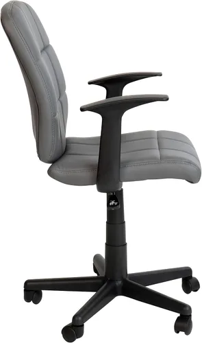 Miniatura 6 de Flash Furniture Clayton - Silla giratoria de respaldo medio con brazos, tapicería de vinilo gris, respaldo copetudo y giro de 360°