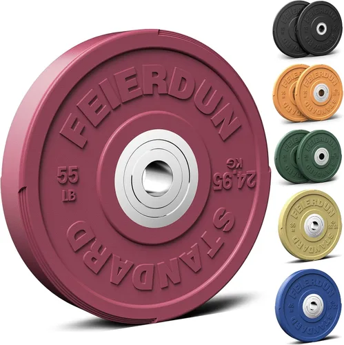Miniatura 21 de FEIERDUN Disco de Peso Olímpico con Parachoques de Color de 2 Pulgadas para Entrenamiento de Fuerza - 100% Goma Virgen