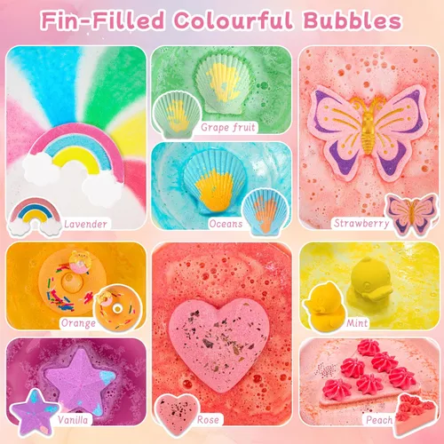 Miniatura 4 de Juego de 9 bombas de baño XXL con juguetes sorpresa para niños, juego de regalo de cumpleaños para niñas y niños, regalo ideal para el día