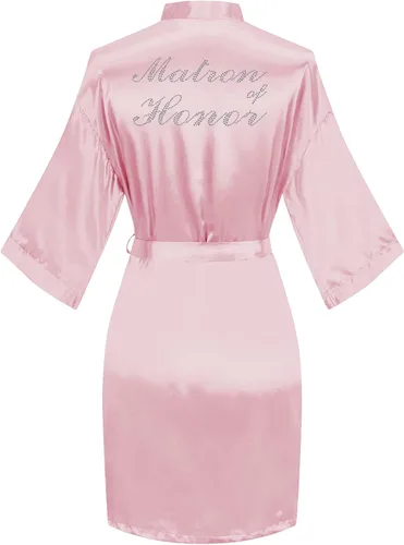 Miniatura 17 de Bata de boda para mujer, para novia, dama de honor, corta, de satén, kimono, batas de seda para prepararse, fiesta nupcial