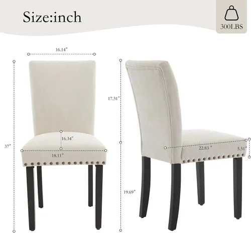 Miniatura 2 de Garvee Juego de 2 sillas de comedor Parson tapizadas de tela con ribete de cabeza de clavo/asiento acolchado, silla Parson moderna y elegante