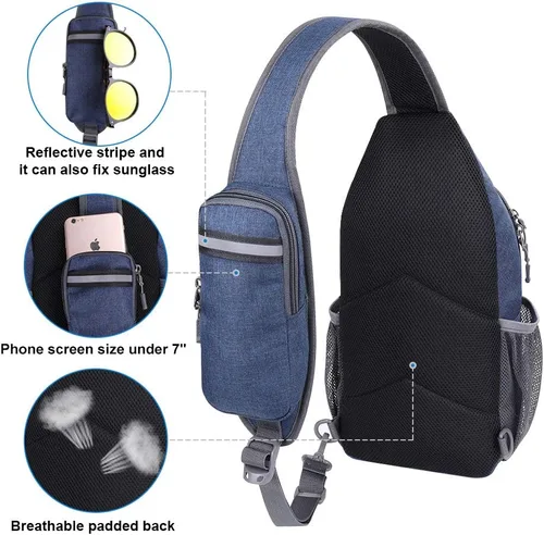Miniatura 89 de WATERFLY Bolsa pequeña de senderismo: mochila cruzada para el pecho, mochila para hombres y mujeres con correa de hombro agradable a la piel