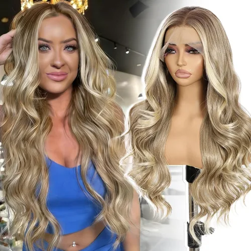 Miniatura 22 de SAPPHIREWIGS Peluca rubia con encaje frontal, pelucas largas y onduladas para mujer, pelucas de color rubio ceniza, resistentes al calor, para Mix