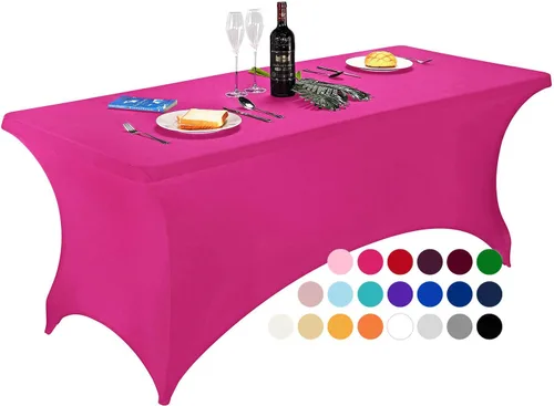LZY Cubierta de Mesa Elástica Ajustable de Spandex para Mesa Plegable de 6 pies, 4 pies o 8 pies, Mantel de Cóctel Rectangular, Perfecto para Fucsia