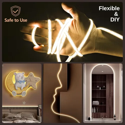 Miniatura 5 de Wefomey - Tira de luz LED COB blanca, 16.5 pies regulable 2700K-6500K de alta densidad 3100LEDs 24V, cinta de LED flexible con control remoto y APP