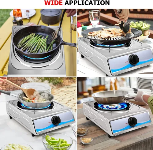 Miniatura 8 de Cocina de gas propano,Estufa de gas de un solo quemador Estufa de gas portátil de acero inoxidable,Auto Ignition Camping Single Burner LPG para RV