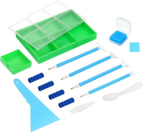Miniatura 10 de PATIKIL Bandeja pintada con diamantes, 26 piezas de accesorios pintados con diamantes, bandejas grandes de arte de diamantes, bandeja de Azul