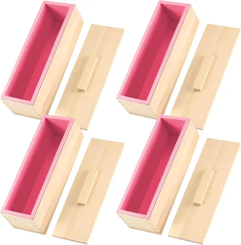 Miniatura 10 de ZOENHOU 2 moldes de jabón morado de 42 onzas con 2 tapas, kit de moldes de silicona rectangulares flexibles con caja de madera, juego