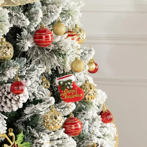 Miniatura 5 de Juego de 100 adornos de bola de Navidad, adornos de Navidad de plástico inastillables rojos y dorados para árbol de Navidad, adornos colgantes Rojo