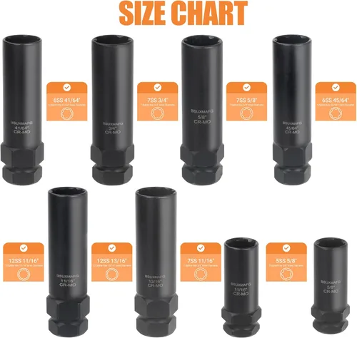 Miniatura 2 de Kit de extracción de bloqueo de rueda de 8 piezas, juego de llaves maestras de tuercas métricas SAE, llave de bloqueo de rueda para quitar