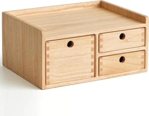 Miniatura 11 de KIRIGEN Organizador de escritorio con 3 cajones - Caja de almacenamiento con cajones de madera y bandejas para mesa - Organizador de herramientas