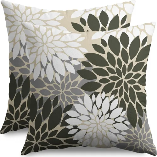 Miniatura 47 de Fundas de Almohada Azul Aguamarina 16X16 Pulgadas Juego de 2, Flores de Dalia Primavera Verano Floral Crema Fundas de Almohada Decorativas