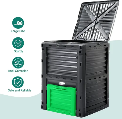 Miniatura 7 de YITAHOME Contenedor de compostaje grande para exteriores, caja de compostaje de 80 galones (300 L) con tapa superior a presión y sistema