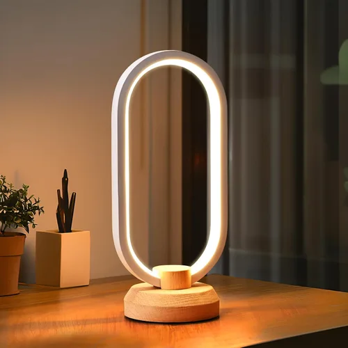 LONRISWAY Lámpara de escritorio moderna lámpara de mesa de madera LED, luz de noche de noche de noche, iluminación LED regulable, decoración